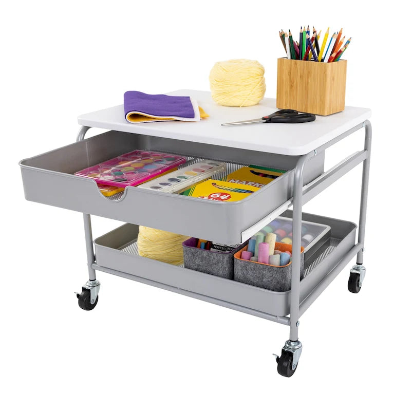 Chariot de rangement/imprimante sous le bureau Seville Classics, argent/blanc