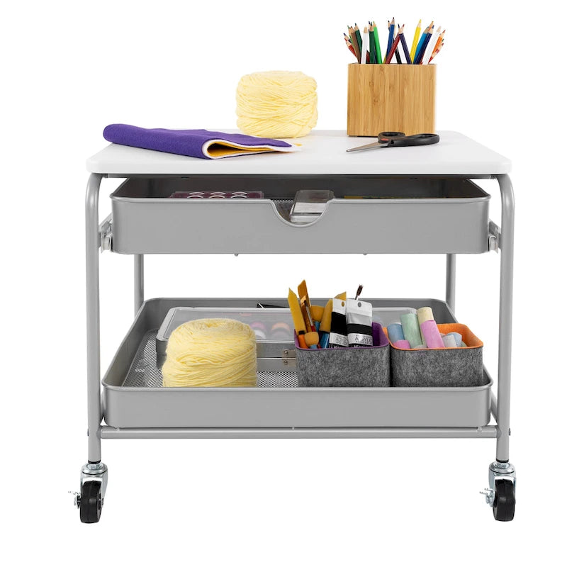 Chariot de rangement/imprimante sous le bureau Seville Classics, argent/blanc