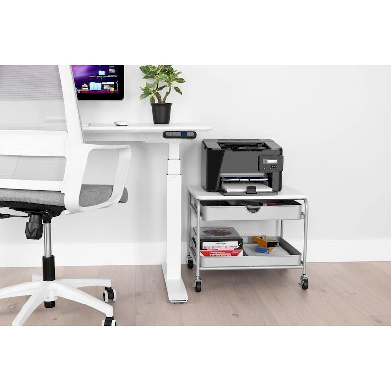 Chariot de rangement/imprimante sous le bureau Seville Classics, argent/blanc