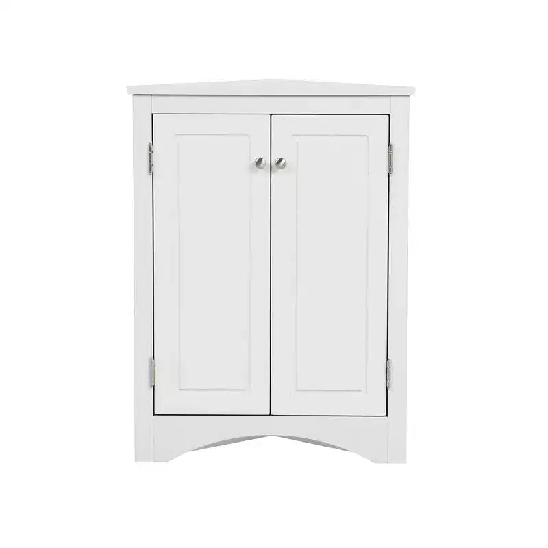 Armoire d'angle de rangement moderne avec étagères réglables, 2 portes, meuble bas triangulaire autoportant pour salon, petits espaces