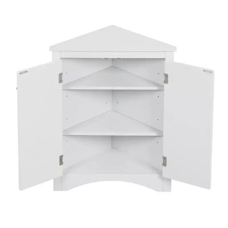 Armoire d'angle de rangement moderne avec étagères réglables, 2 portes, meuble bas triangulaire autoportant pour salon, petits espaces