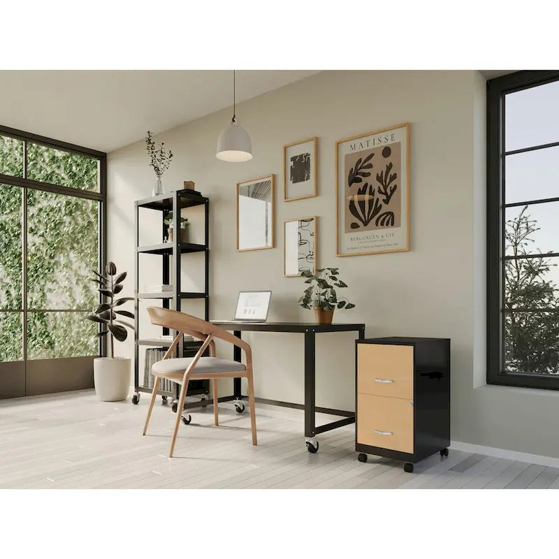 Meuble de classement mobile à 2 tiroirs Space Solutions de 18 po de profondeur avec façades de tiroirs à motif de bois