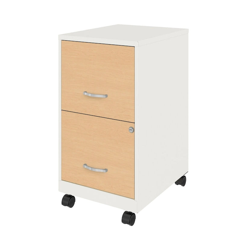Meuble de classement mobile à 2 tiroirs Space Solutions de 18 po de profondeur avec façades de tiroirs à motif de bois