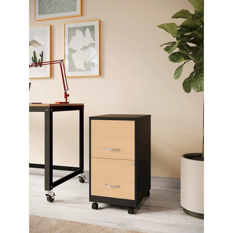 Meuble de classement mobile à 2 tiroirs Space Solutions de 18 po de profondeur avec façades de tiroirs à motif de bois
