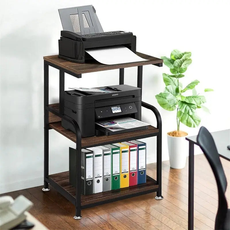 Support pour imprimante mobile à 3 niveaux sur roulettes avec étagères de rangement - 16P x 20L x 30H