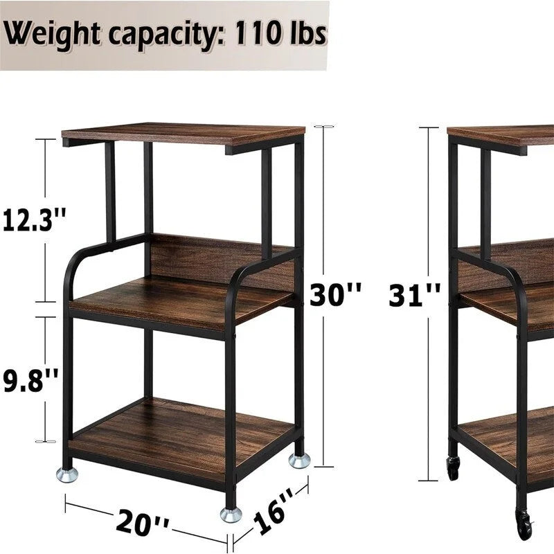 Support pour imprimante mobile à 3 niveaux sur roulettes avec étagères de rangement - 16P x 20L x 30H