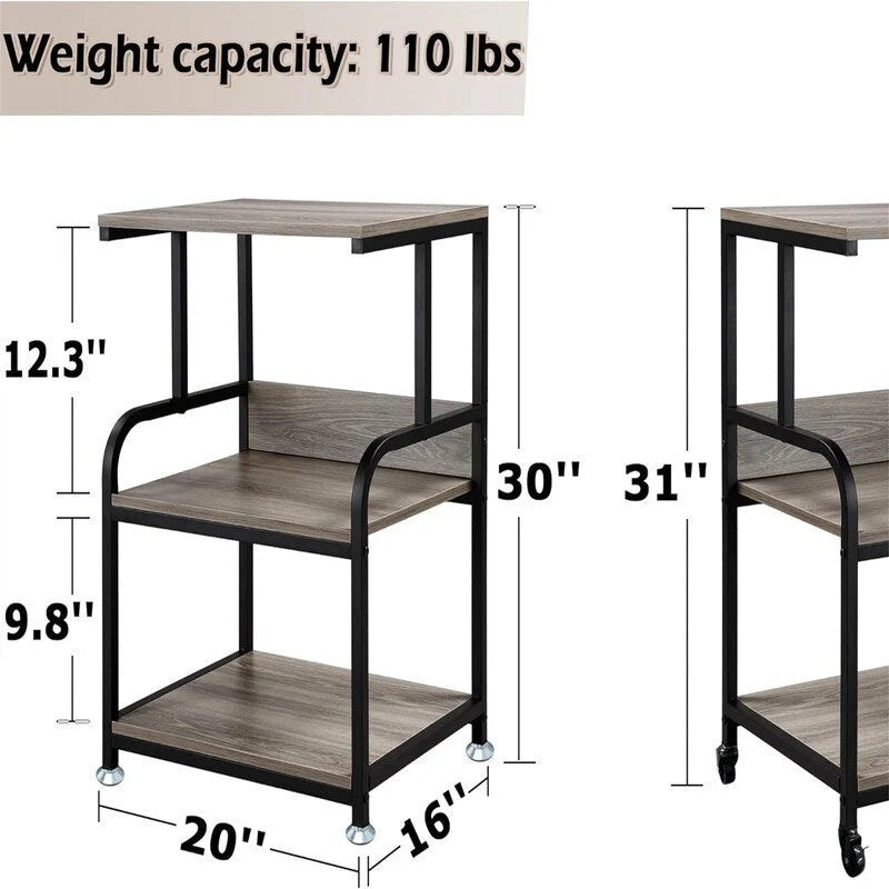 Support pour imprimante mobile à 3 niveaux sur roulettes avec étagères de rangement - 16P x 20L x 30H