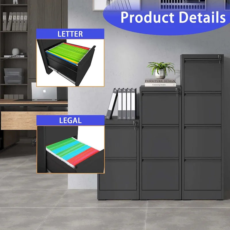 Classeur vertical en métal à 3 tiroirs avec serrure, armoire de classement verticale en acier pour bureau/domicile pour format A4 légal/lettre3