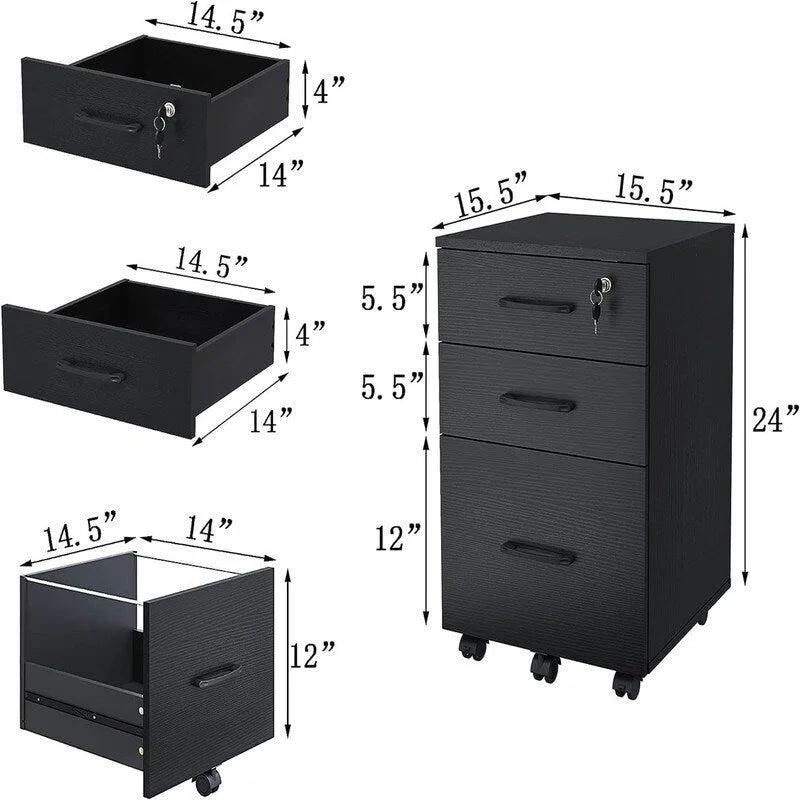 Classeur à 3 tiroirs avec serrure - 26,47P x 18,56L x 6,91H