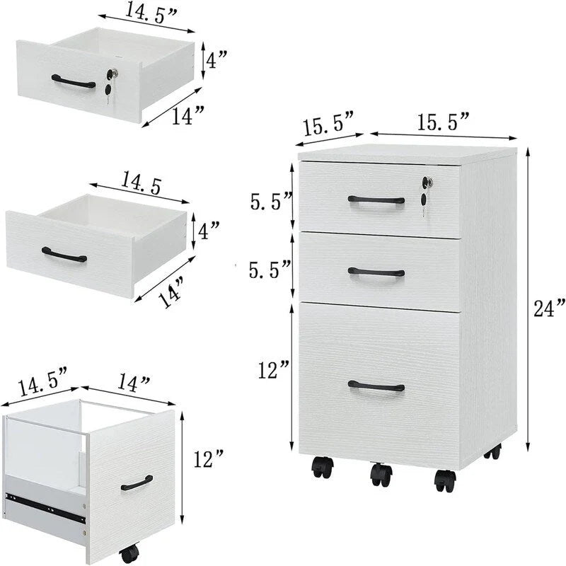 Classeur à 3 tiroirs avec serrure - 26,47P x 18,56L x 6,91H