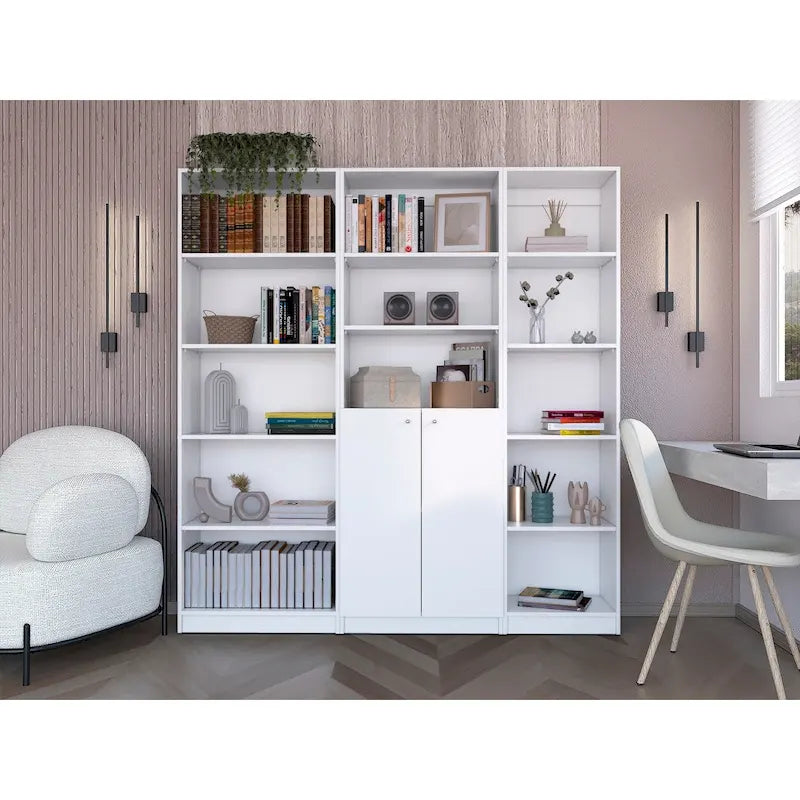 Bibliothèque et Armoire Kenyon 3 pièces 170 cm de large à 5 étagères