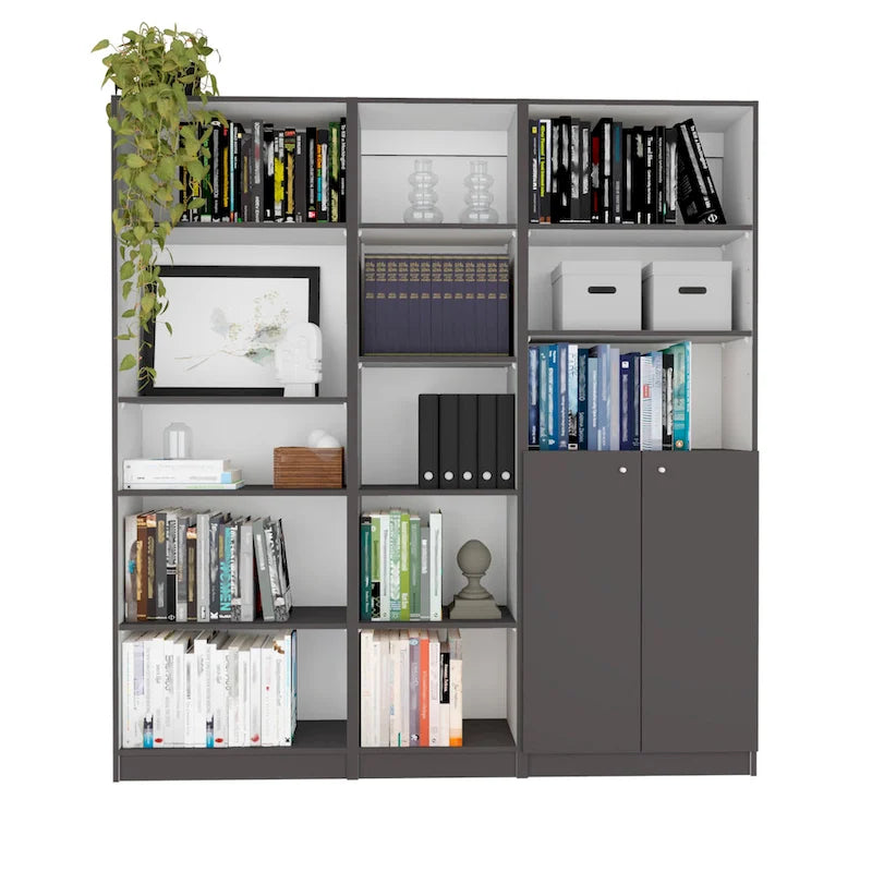 Bibliothèque et Armoire Kenyon 3 pièces 170 cm de large à 5 étagères