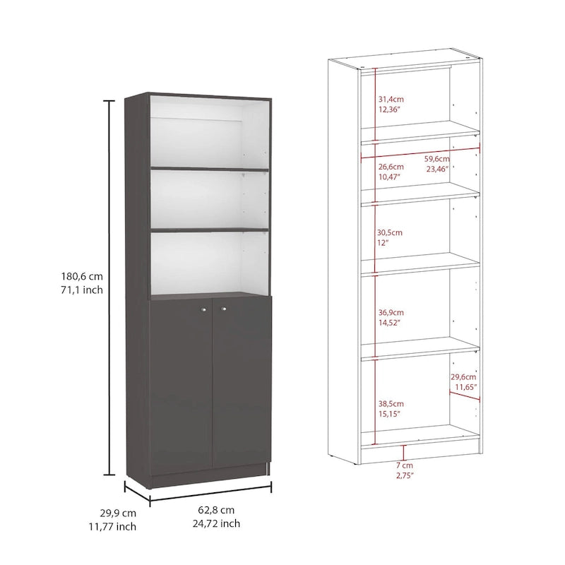 Bibliothèque et Armoire Kenyon 3 pièces 170 cm de large à 5 étagères