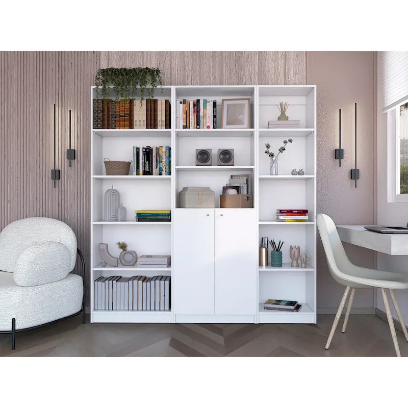 Bibliothèque et Armoire Kenyon 3 pièces 170 cm de large à 5 étagères