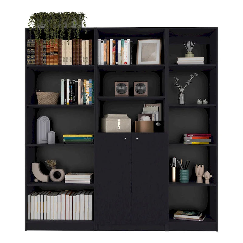Bibliothèque et Armoire Kenyon 3 pièces 170 cm de large à 5 étagères