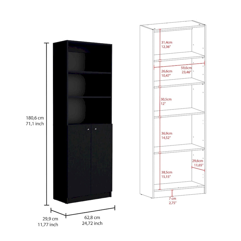 Bibliothèque et Armoire Kenyon 3 pièces 170 cm de large à 5 étagères