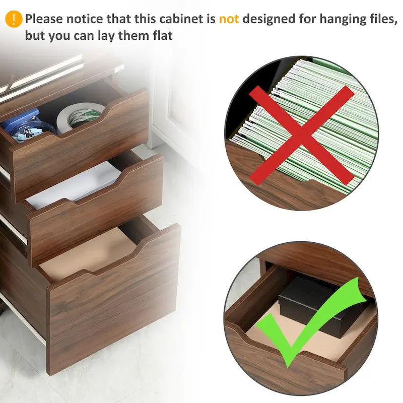 Meuble de rangement de bureau à 3 tiroirs, meuble bas de bureau avec roulettes pour chambre à coucher, salon, grain de bois marron