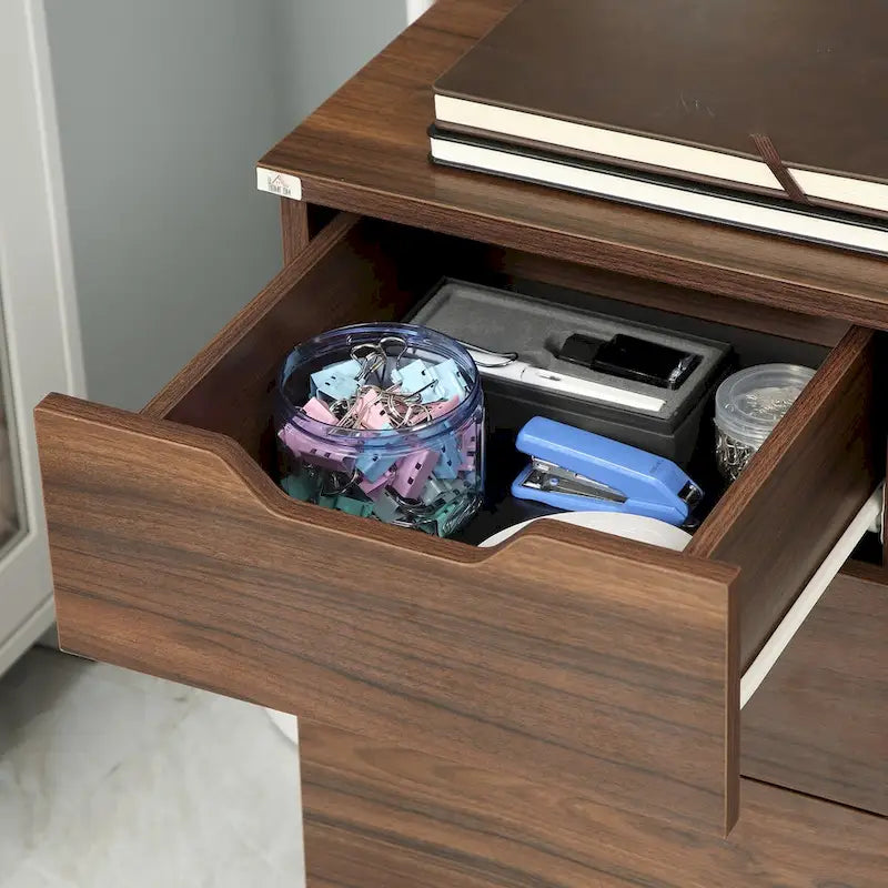 Meuble de rangement de bureau à 3 tiroirs, meuble bas de bureau avec roulettes pour chambre à coucher, salon, grain de bois marron