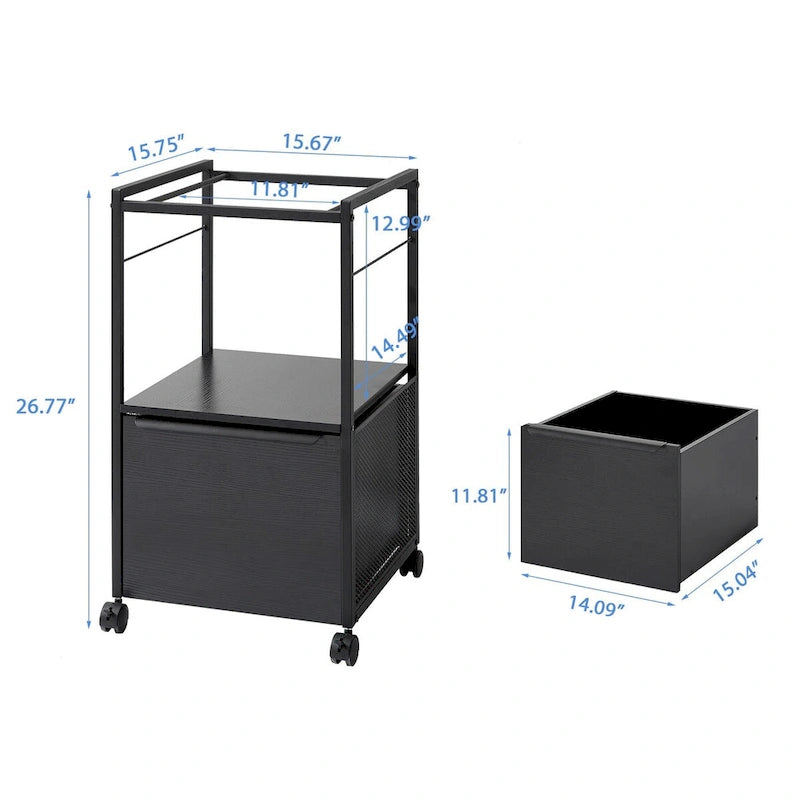 Meuble de classement vertical mobile 2 pièces avec porte-dossiers, support d'imprimante avec étagère de rangement ouverte, convient au format A4 ou Letter