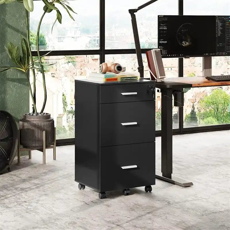 Classeur à roulettes 3 tiroirs avec serrure - 40,6P x 39,9L x 78H cm