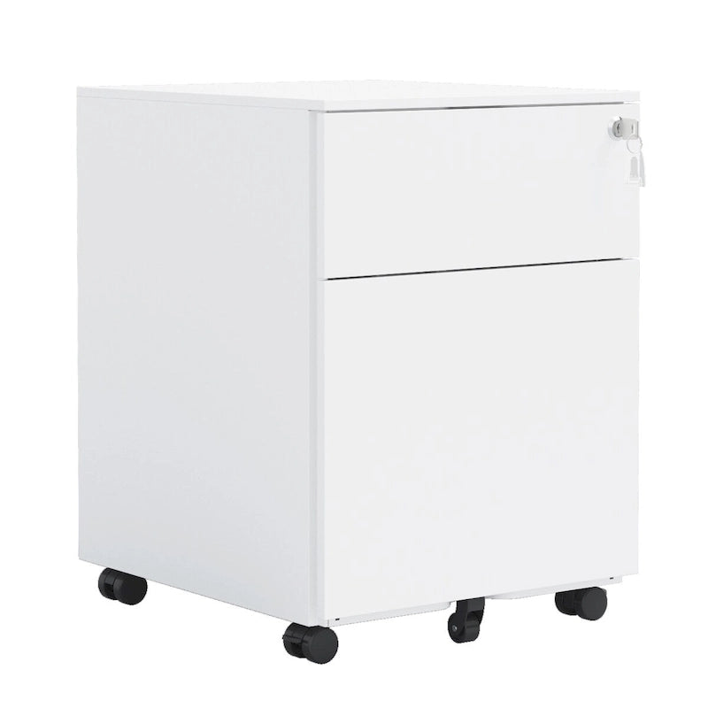 Meuble de classement mobile à 2 tiroirs avec serrure, en acier, pour documents de format légal/lettre/A4/F4, entièrement assemblé, roulettes incluses.