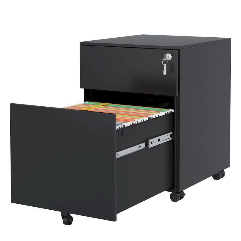 Meuble de classement mobile à 2 tiroirs avec serrure, en acier, pour documents de format légal/lettre/A4/F4, entièrement assemblé, roulettes incluses.