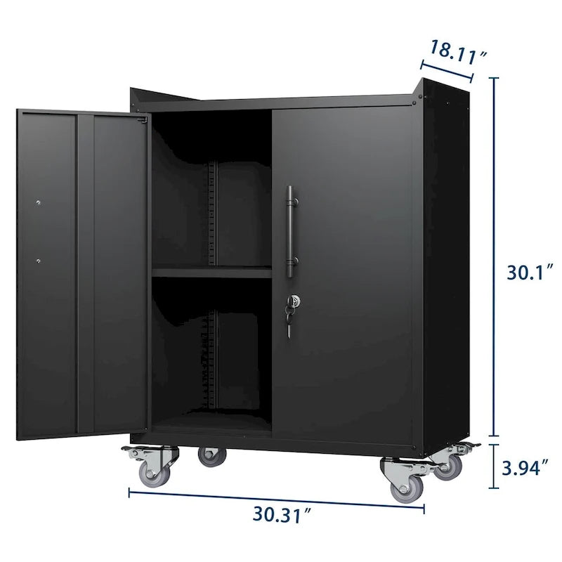 Armoires à outils à 2 portes pour garage, armoire de rangement de garage verrouillable, armoire de rangement métallique verrouillable avec roulettes