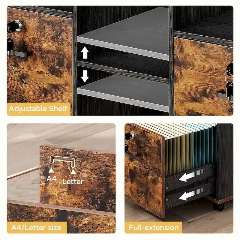Classeur en bois à 3 tiroirs avec serrure