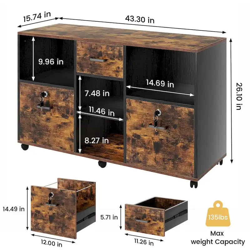 Classeur en bois à 3 tiroirs avec serrure