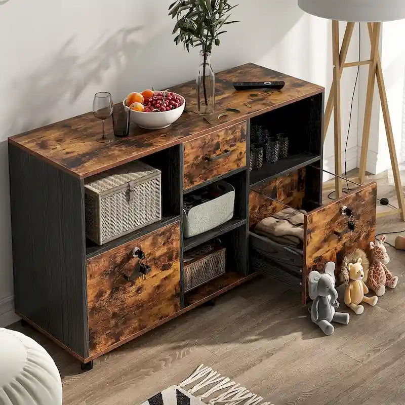 Classeur en bois à 3 tiroirs avec serrure