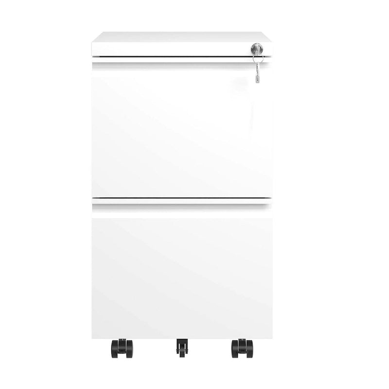 Classeur mobile métallique à 2 tiroirs, classeur roulant avec serrure pour dossiers suspendus format légal/lettre/A4, entièrement assemblé sauf les roulettes