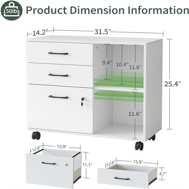 Classeur mobile à 3 tiroirs - 14.2P x 31.5L x 25.4H