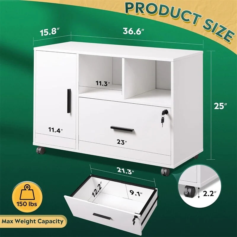 Classeur latéral en bois à 1 tiroir - 15,8P x 36,6L x 25H
