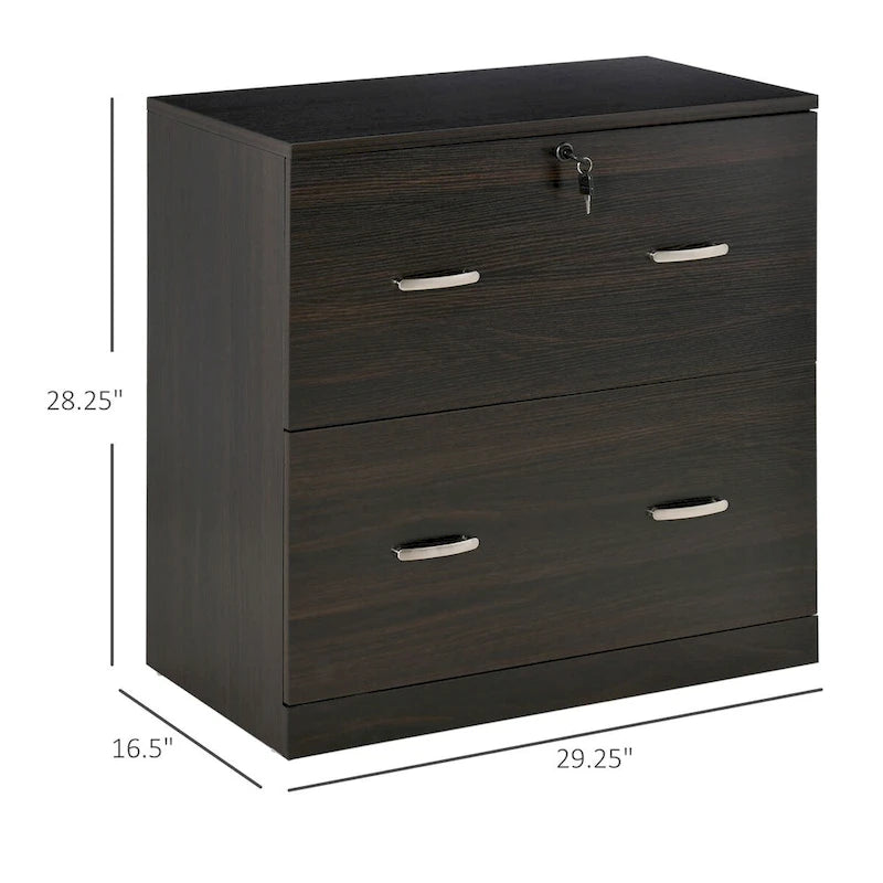 Classeur 2 tiroirs avec serrure et clés, classeur de rangement vertical avec barre de suspension pour format Lettre, bureau à domicile