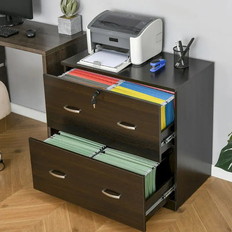 Classeur 2 tiroirs avec serrure et clés, classeur de rangement vertical avec barre de suspension pour format Lettre, bureau à domicile