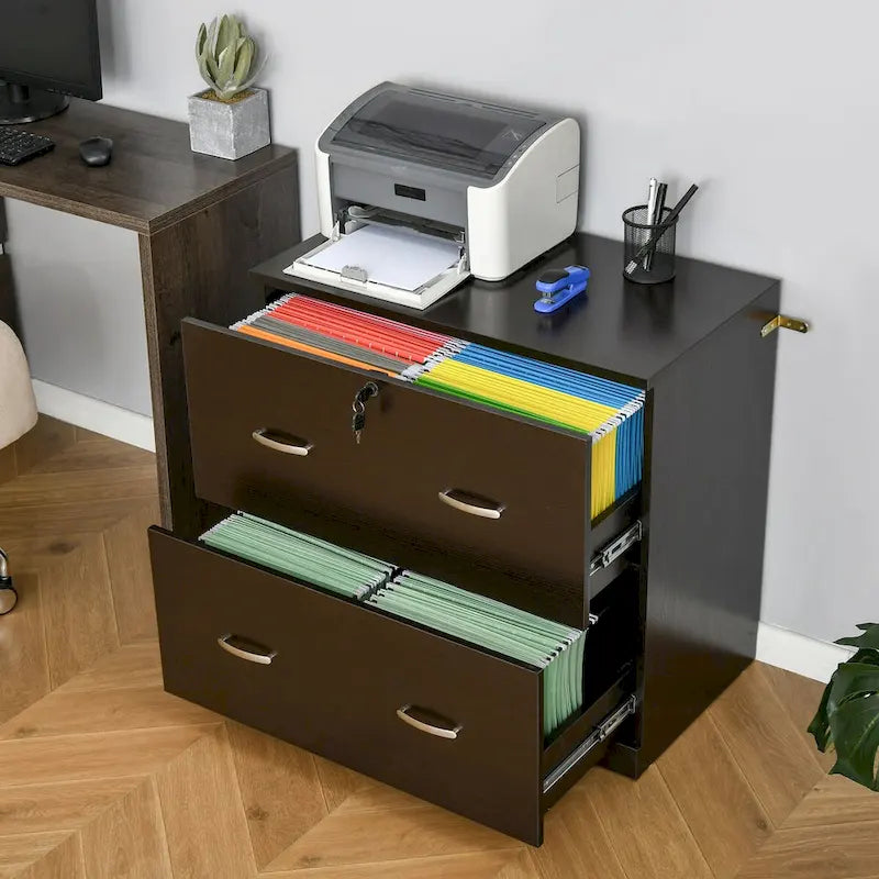 Classeur 2 tiroirs avec serrure et clés, classeur de rangement vertical avec barre de suspension pour format Lettre, bureau à domicile