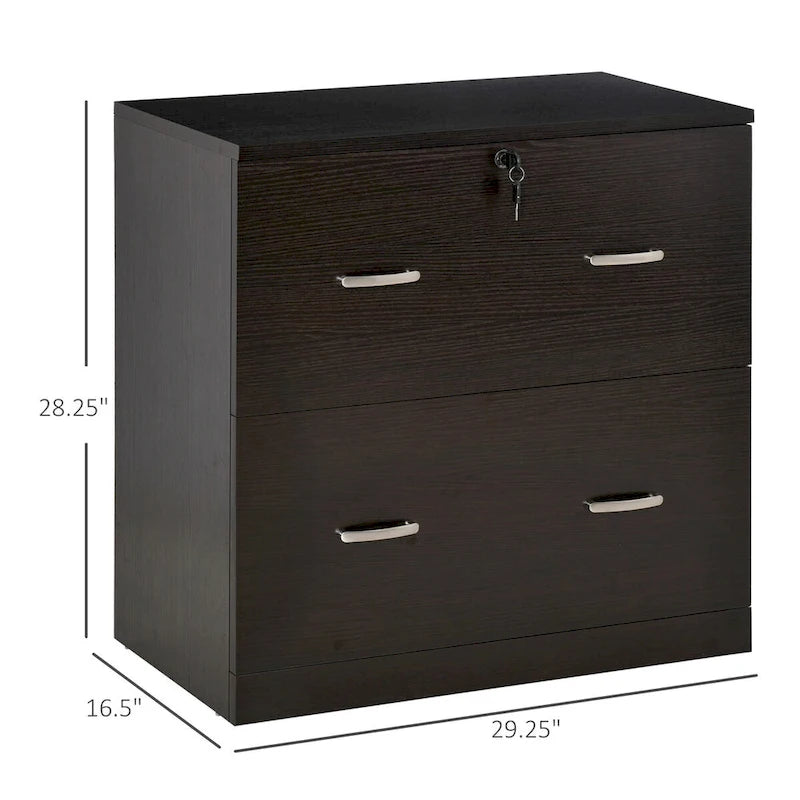 Classeur 2 tiroirs avec serrure et clés, classeur de rangement vertical avec barre de suspension pour format Lettre, bureau à domicile