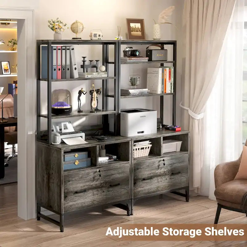 Armoire de bureau 61H avec tiroirs verrouillés et huche, buffet avec station USB et huche