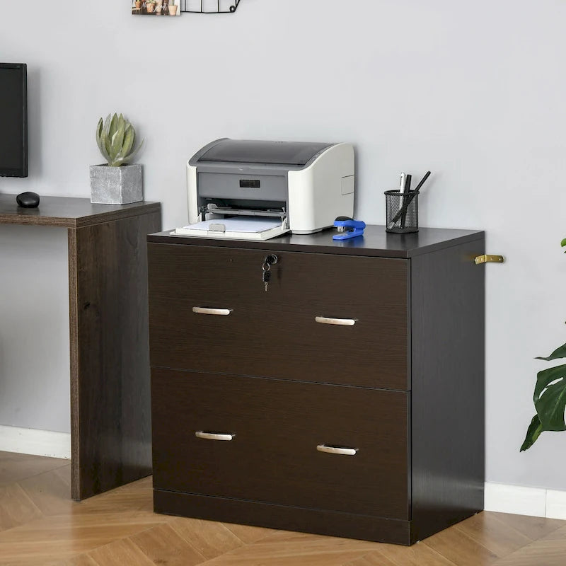 Meuble de classement à 2 tiroirs avec serrure, clés et barre de suspension