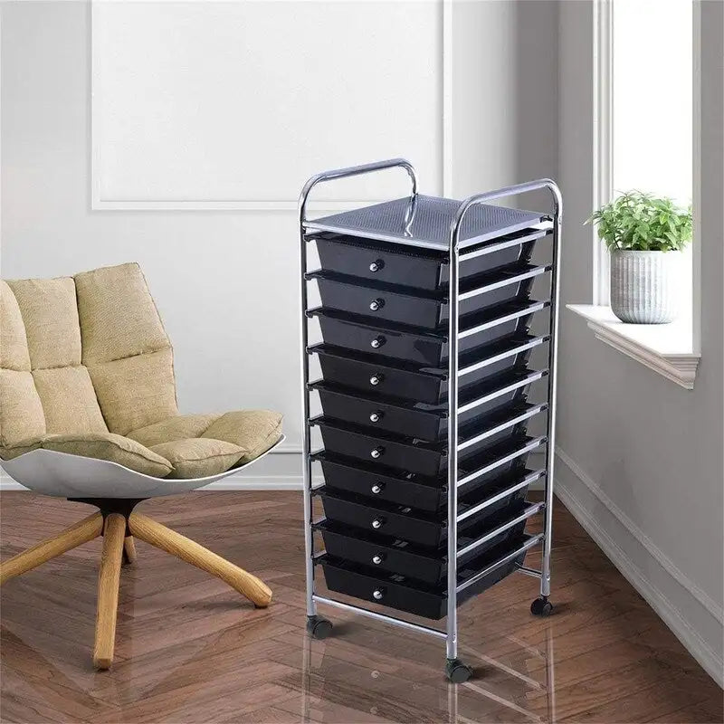 Chariot de rangement à 10 tiroirs sur roulettes – 15P x 13L x 34H