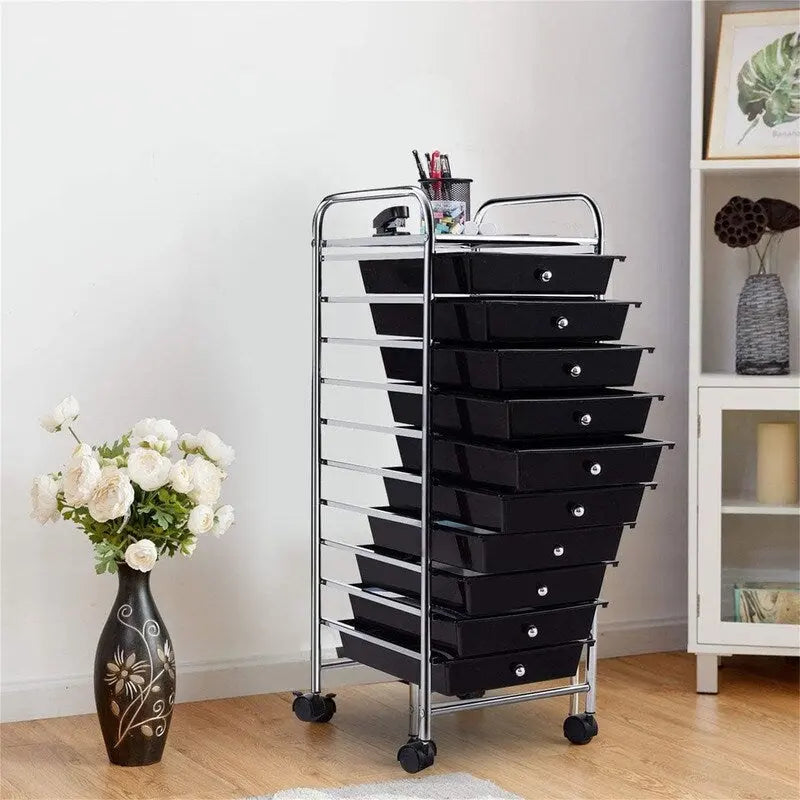 Chariot de rangement à 10 tiroirs sur roulettes – 15P x 13L x 34H