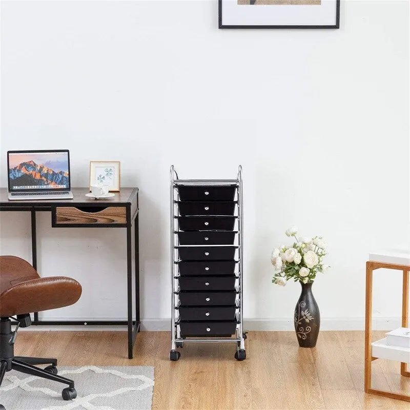 Chariot de rangement à 10 tiroirs sur roulettes – 15P x 13L x 34H