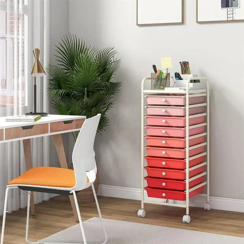 Chariot de rangement à 10 tiroirs sur roulettes – 15P x 13L x 34H