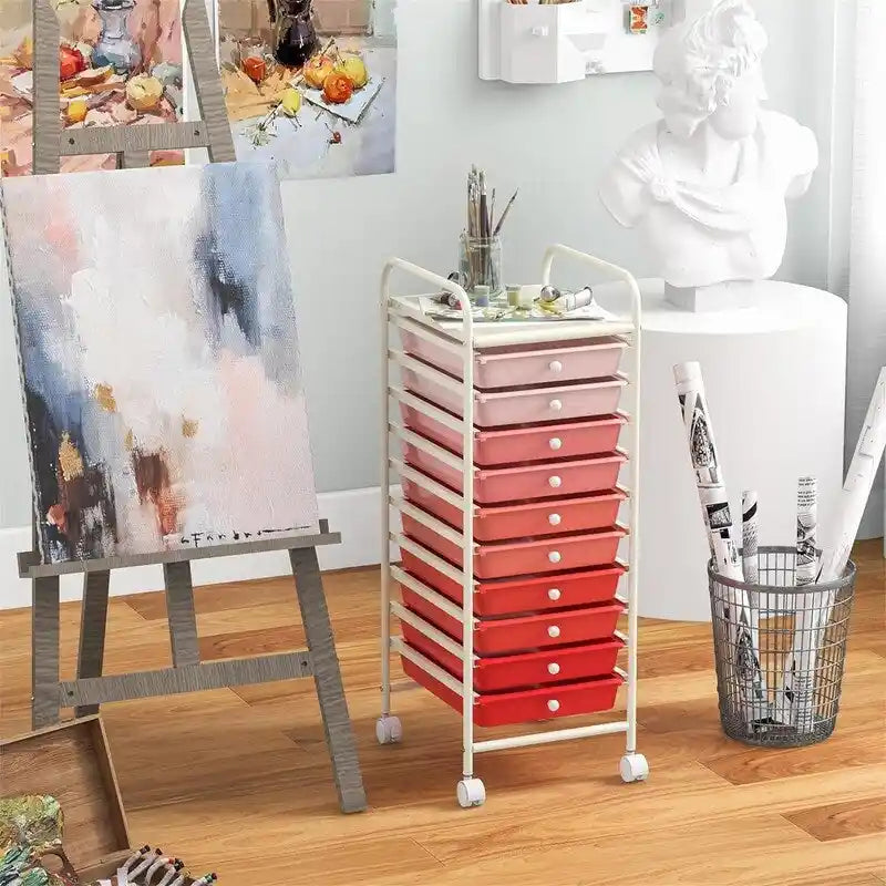 Chariot de rangement à 10 tiroirs sur roulettes – 15P x 13L x 34H