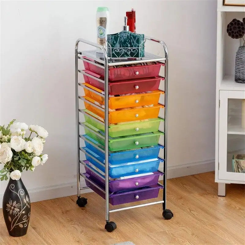 Chariot de rangement à 10 tiroirs sur roulettes – 15P x 13L x 34H