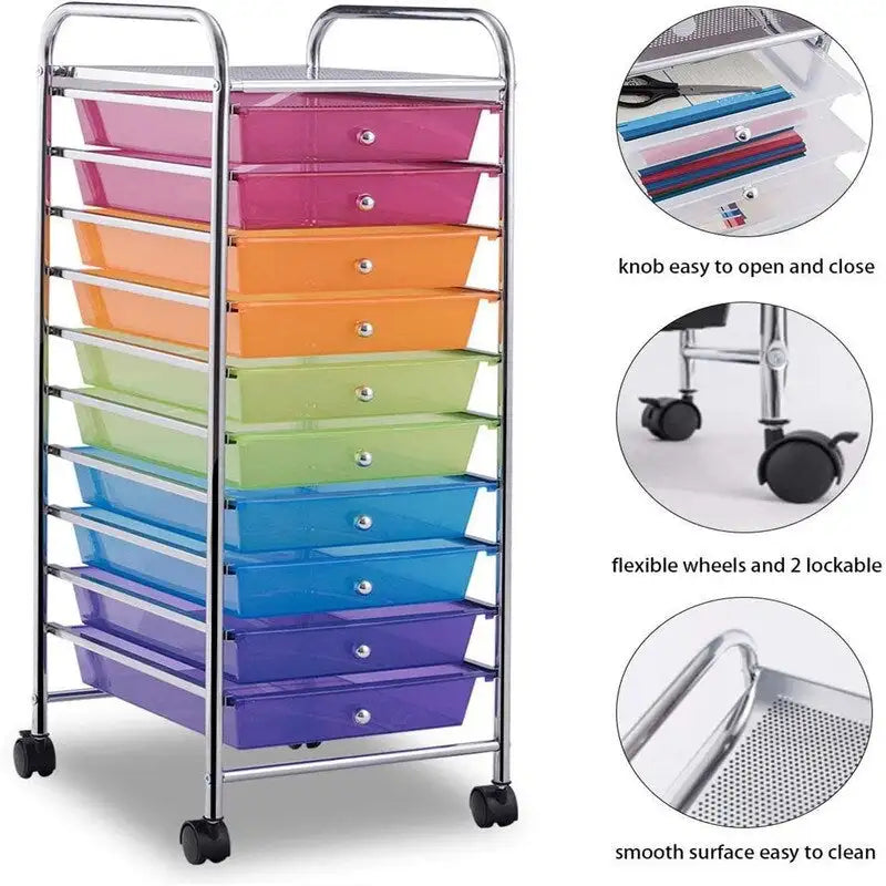 Chariot de rangement à 10 tiroirs sur roulettes – 15P x 13L x 34H