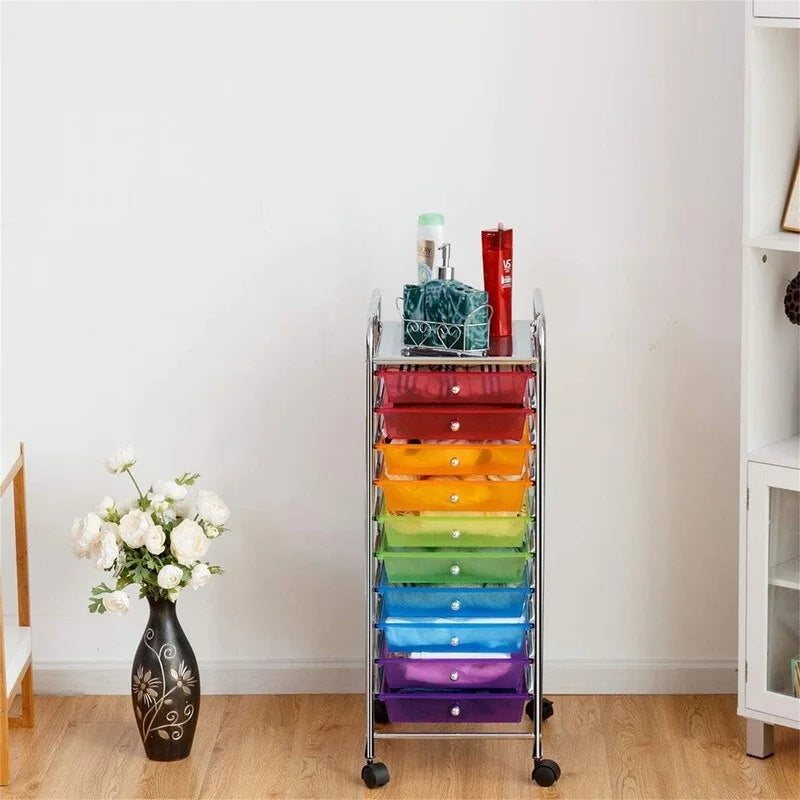 Chariot de rangement à 10 tiroirs sur roulettes – 15P x 13L x 34H