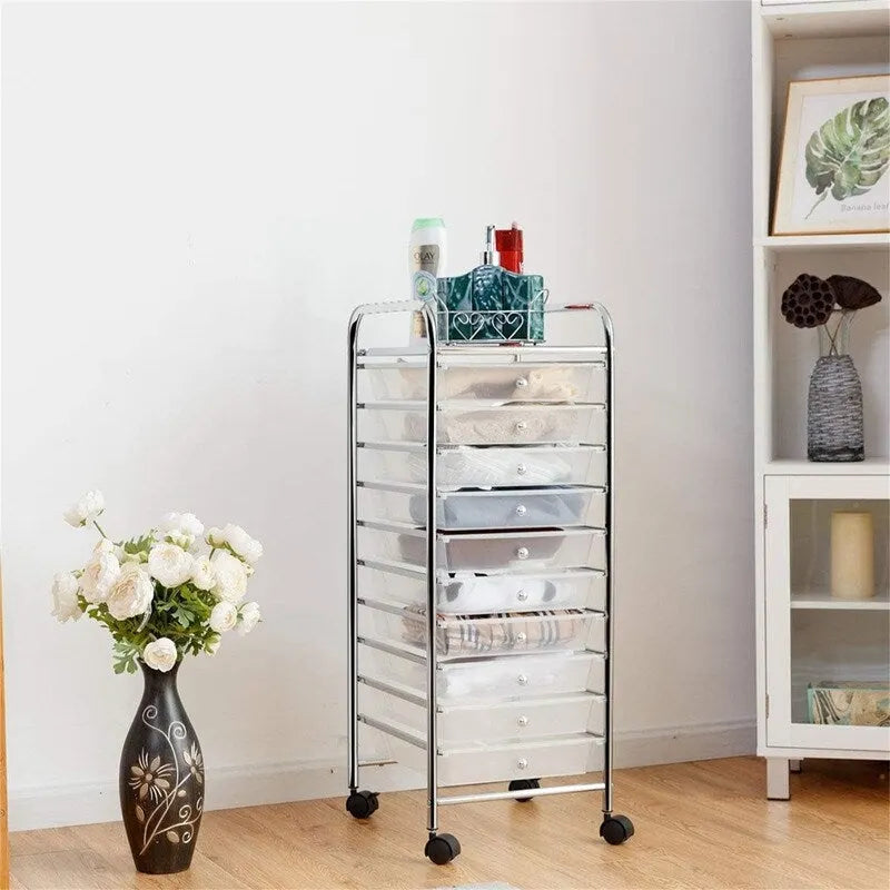 Chariot de rangement à 10 tiroirs sur roulettes – 15P x 13L x 34H