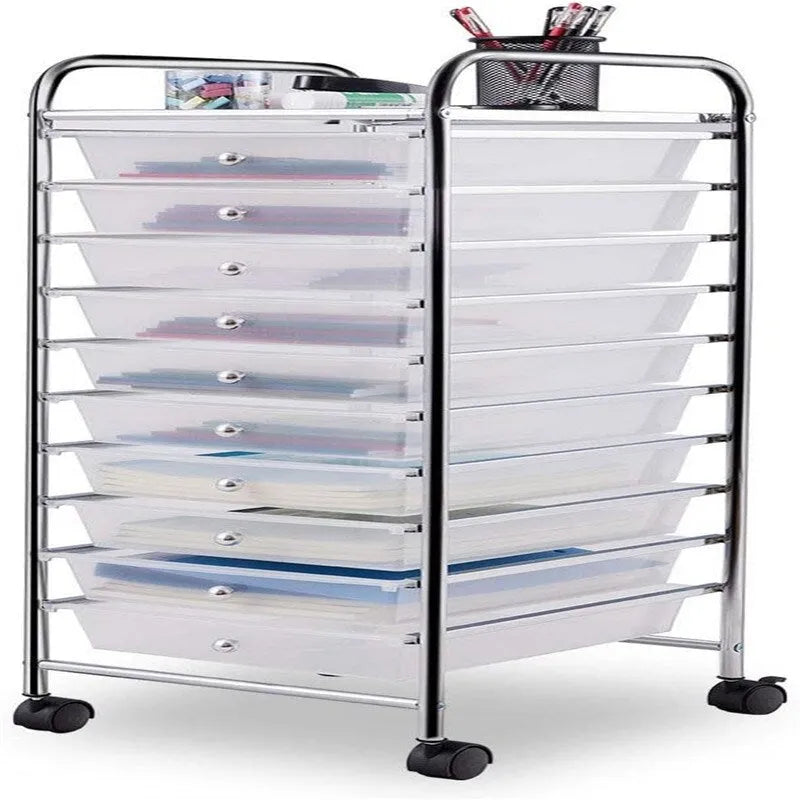 Chariot de rangement à 10 tiroirs sur roulettes – 15P x 13L x 34H