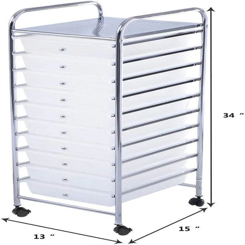 Chariot de rangement à 10 tiroirs sur roulettes – 15P x 13L x 34H